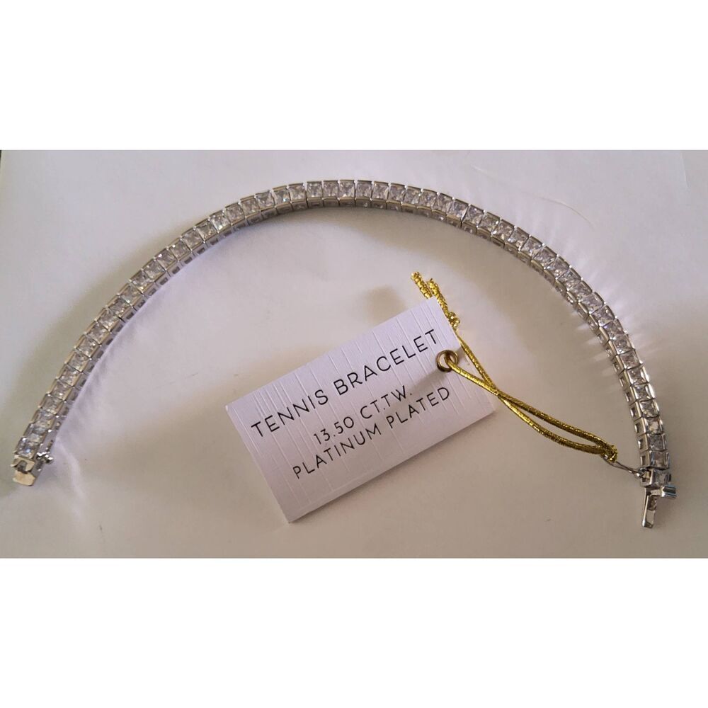 Gorgeous New 13.5 Ct. Princess Cut Sim Diamond Tennis Bracelet~Platinum/18KWGP